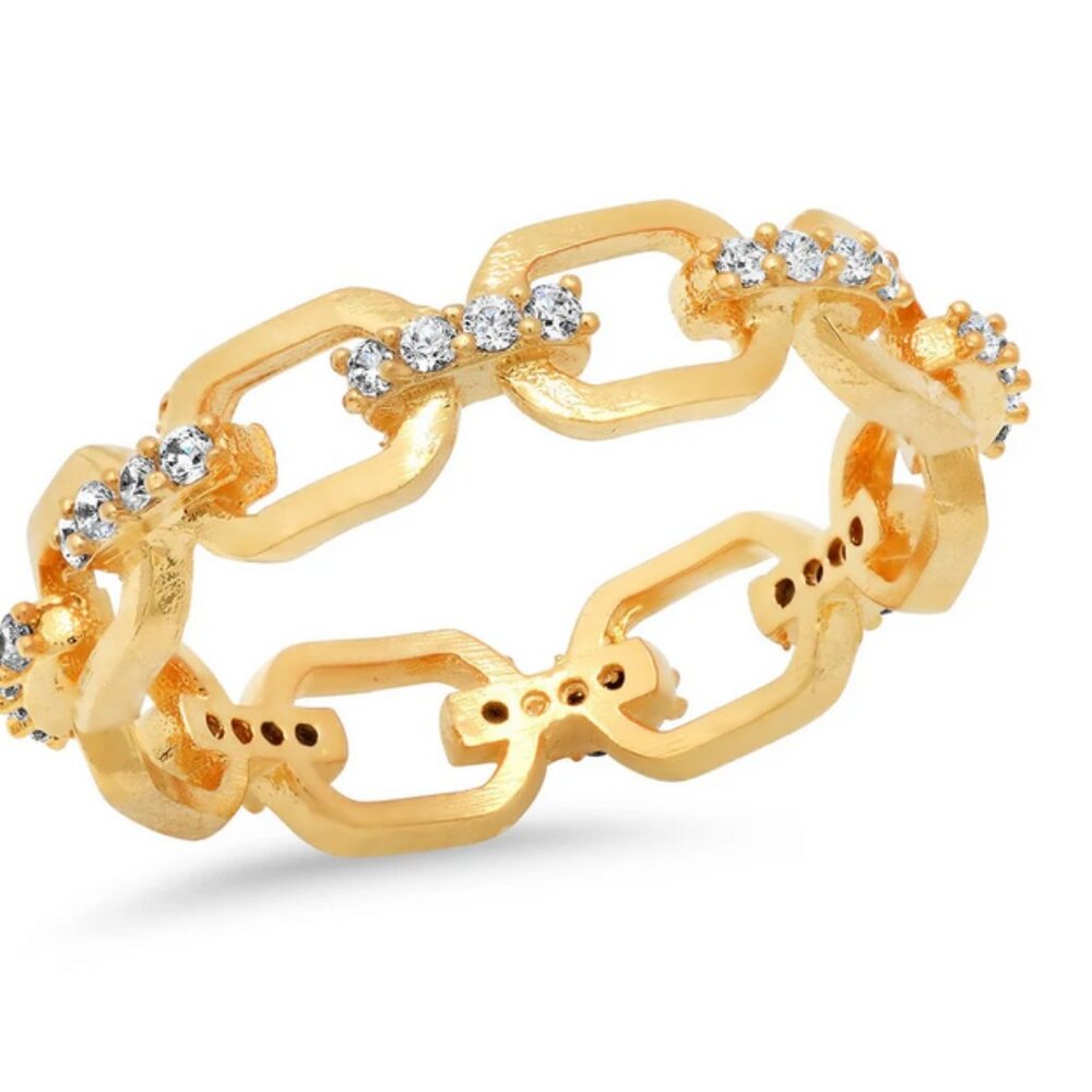 Gold Chain Link CZ Ring